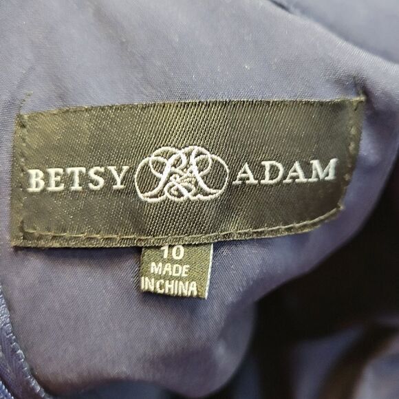 Betsy & Adam Navy Blue Off-Shoulder Formal See Through Corset Prom Dress - Picture 13 of 16